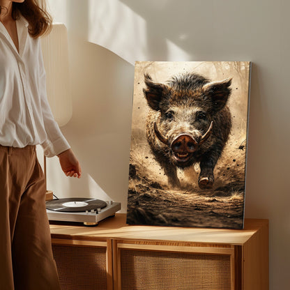 Wild Boar Hunting Canvas Wall Ar Gift for Hunters Cabin Decor