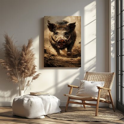 Wild Boar Hunting Canvas Wall Ar Gift for Hunters Cabin Decor