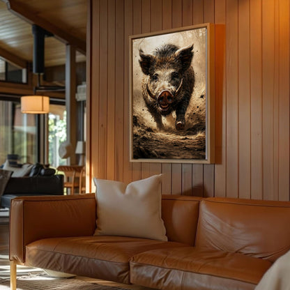 Wild Boar Hunting Canvas Wall Ar Gift for Hunters Cabin Decor