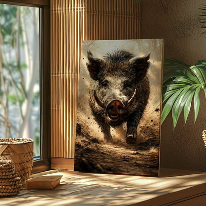 Wild Boar Hunting Canvas Wall Ar Gift for Hunters Cabin Decor