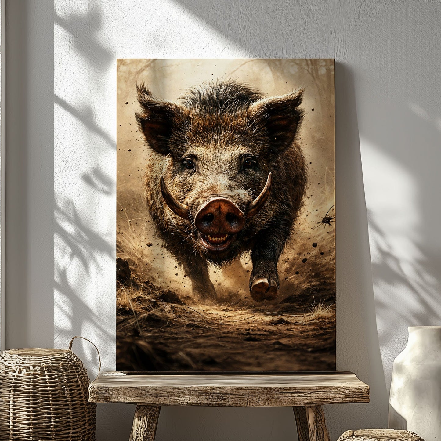 Wild Boar Hunting Canvas Wall Ar Gift for Hunters Cabin Decor