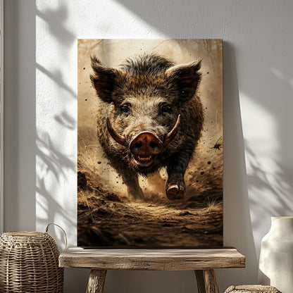 Wild Boar Hunting Canvas Wall Ar Gift for Hunters Cabin Decor