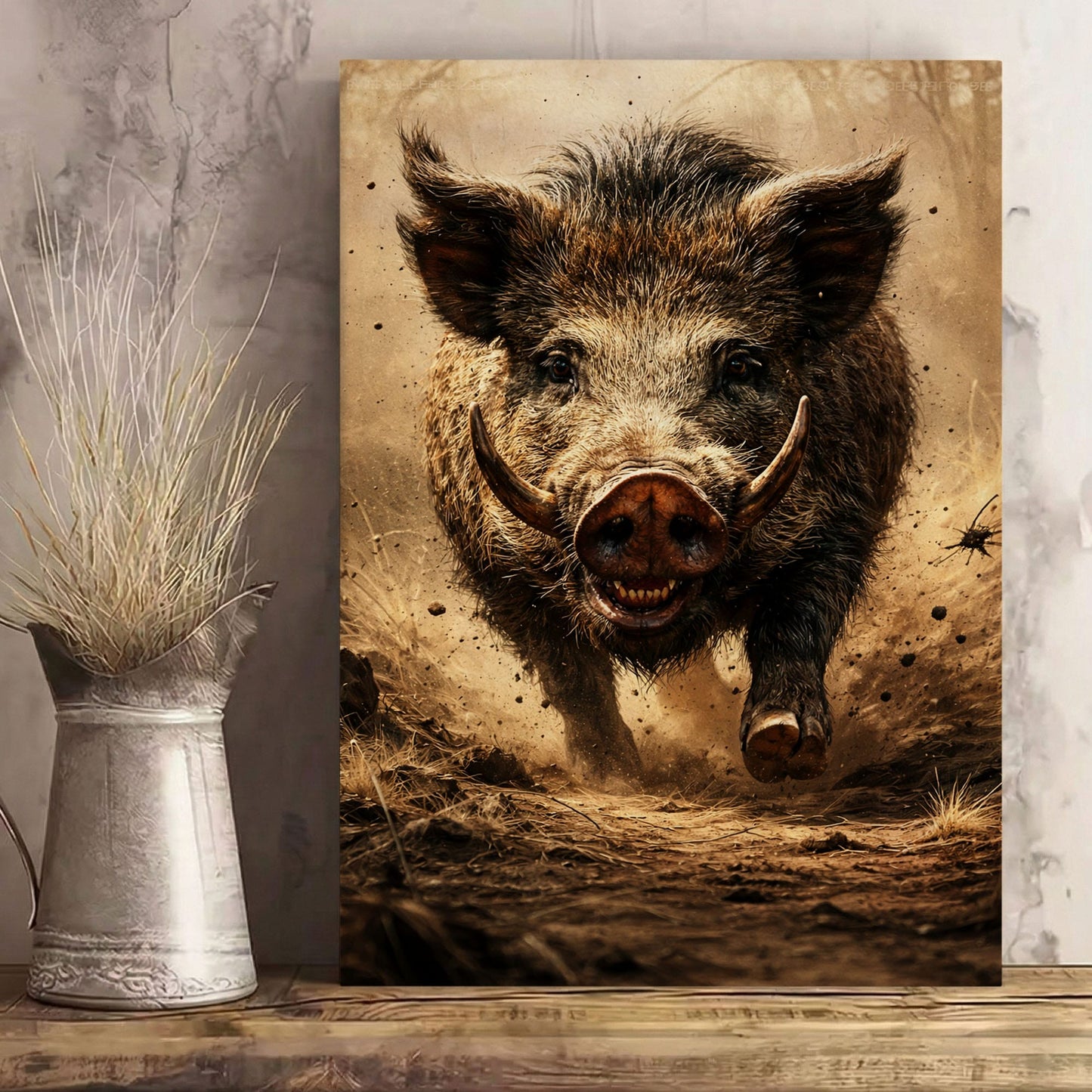 Wild Boar Hunting Canvas Wall Ar Gift for Hunters Cabin Decor