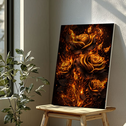 Golden Fire Roses Wall Art