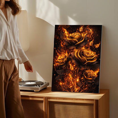 Golden Fire Roses Wall Art
