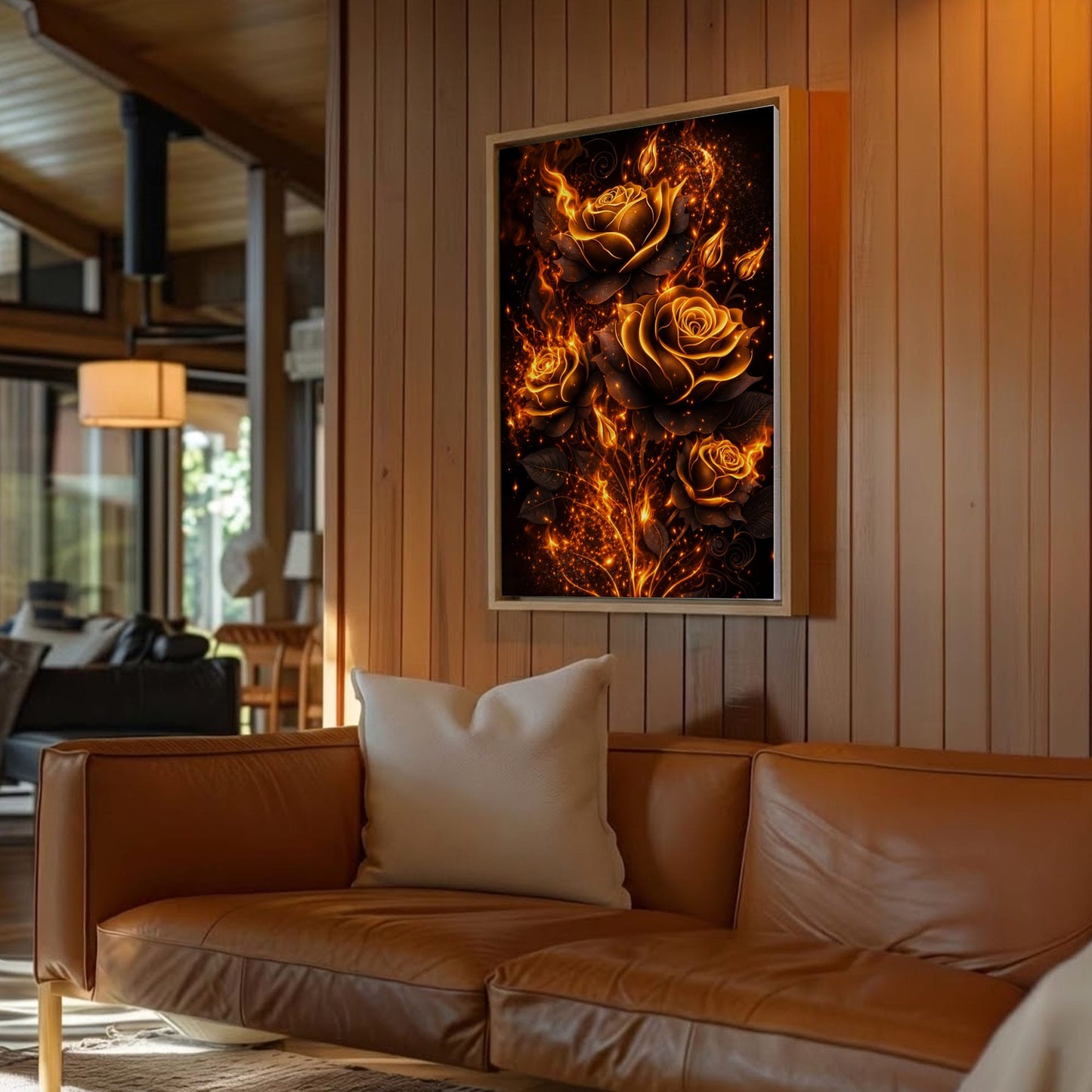 Golden Fire Roses Wall Art