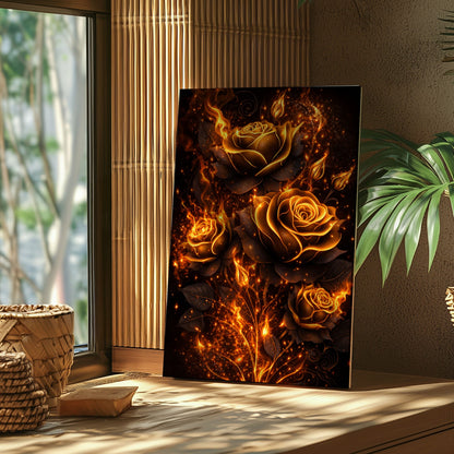 Golden Fire Roses Wall Art