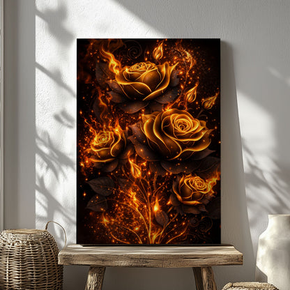 Golden Fire Roses Wall Art