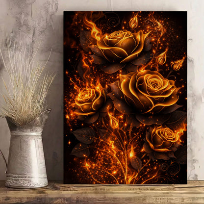 Golden Fire Roses Wall Art
