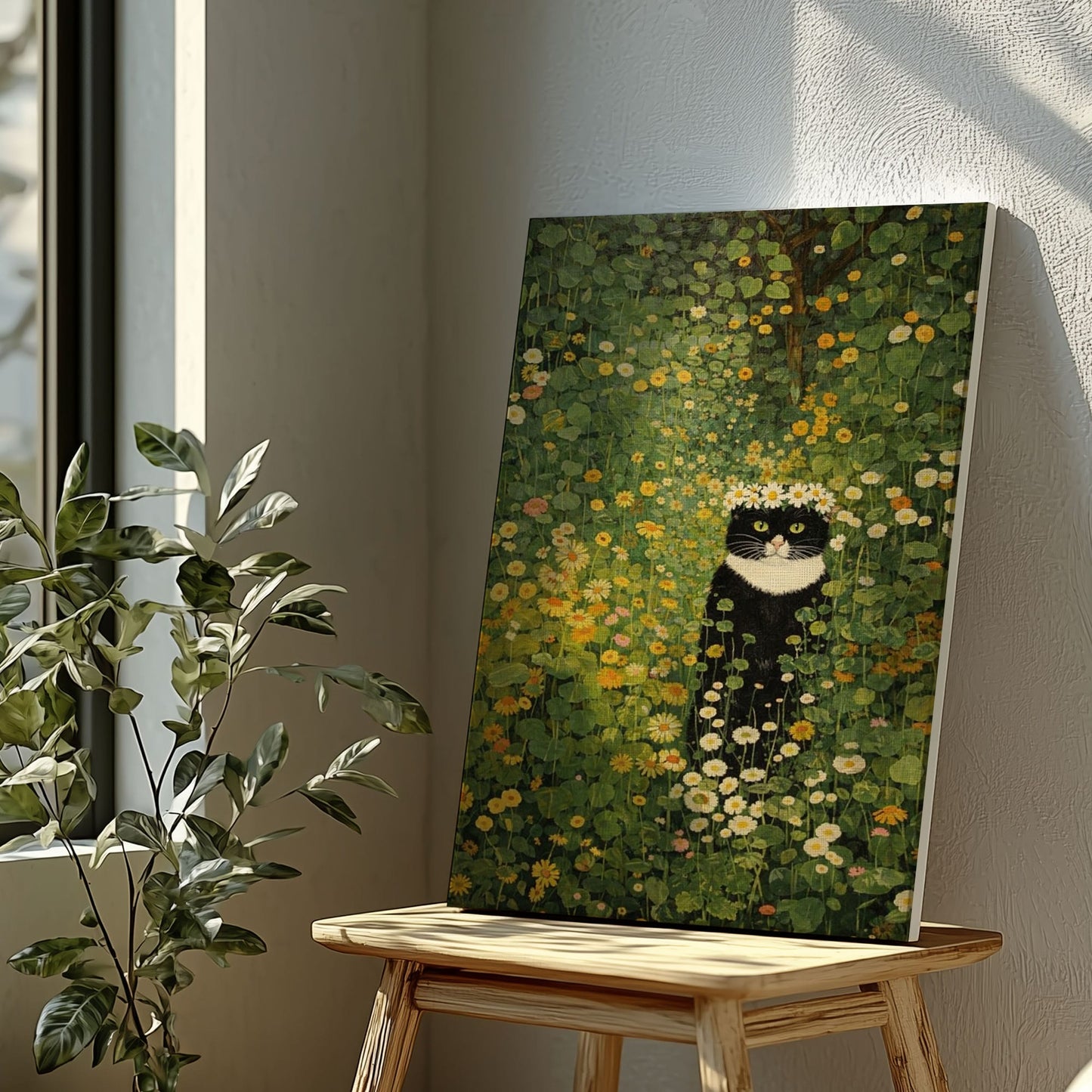 Black Cat in Wildflower Garden Wall Art