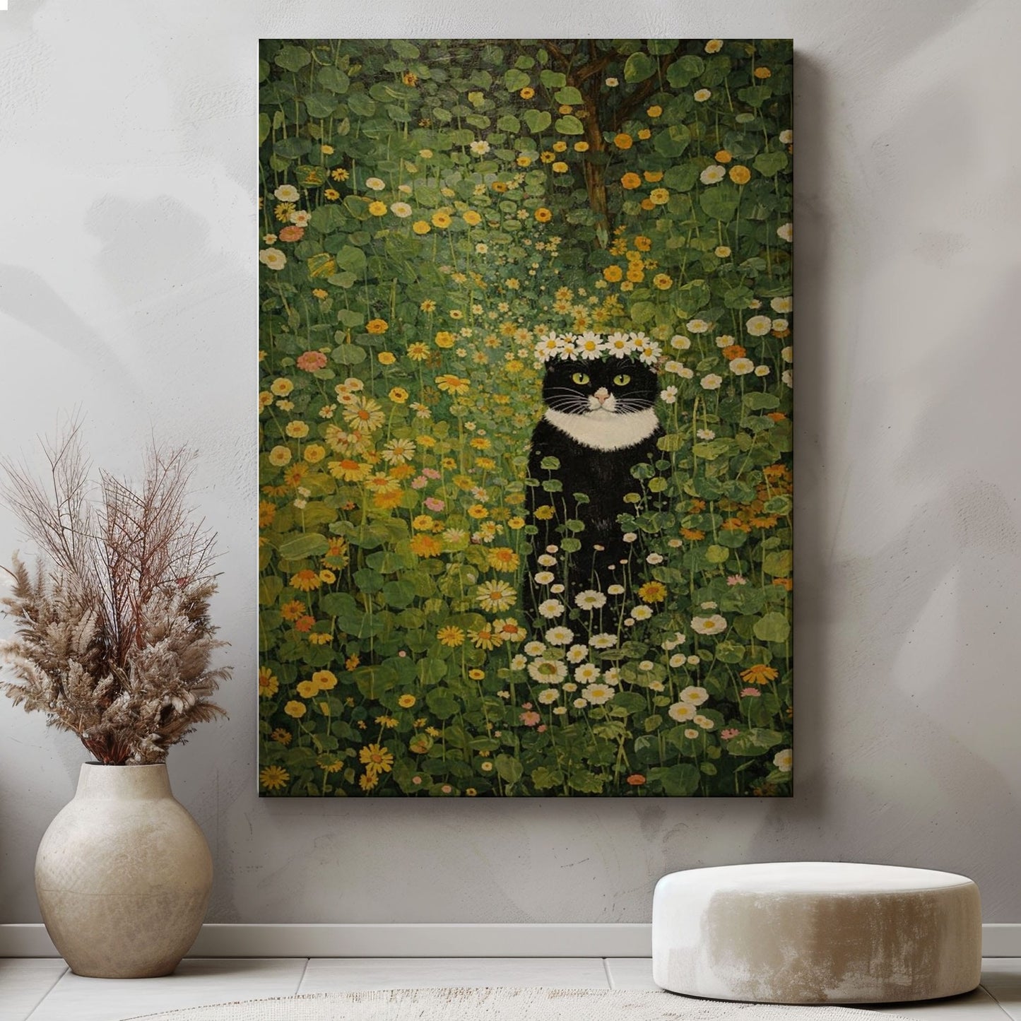 Black Cat in Wildflower Garden Wall Art