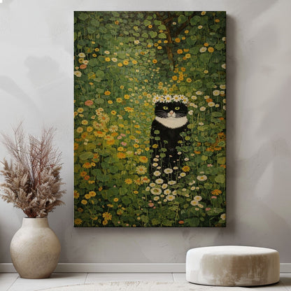 Black Cat in Wildflower Garden Wall Art