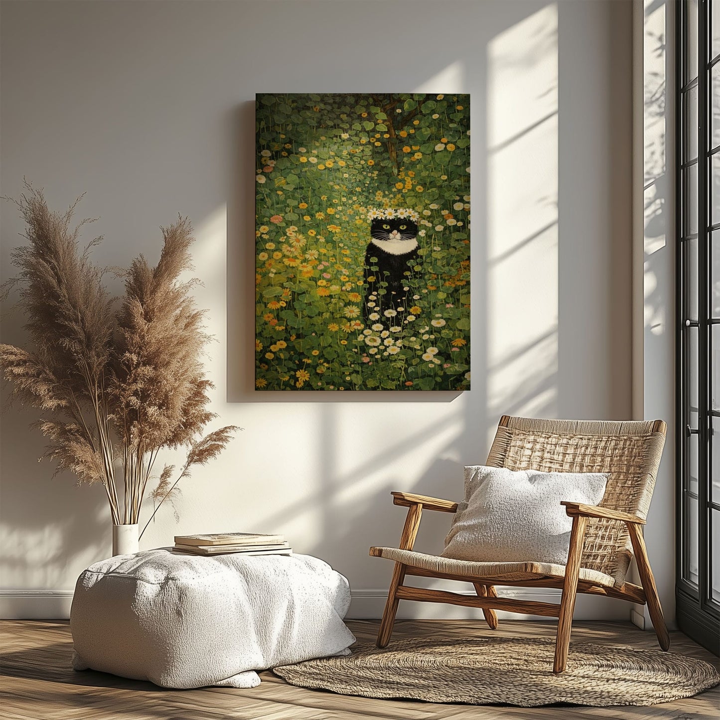 Black Cat in Wildflower Garden Wall Art