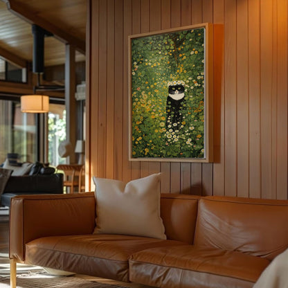 Black Cat in Wildflower Garden Wall Art