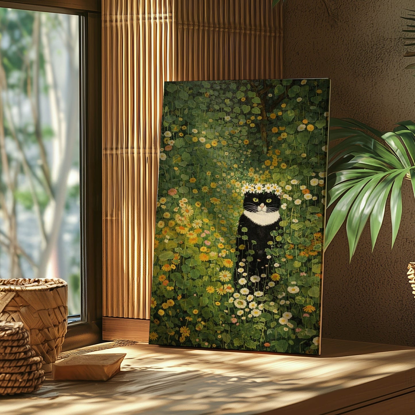 Black Cat in Wildflower Garden Wall Art