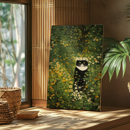 Black Cat in Wildflower Garden Wall Art