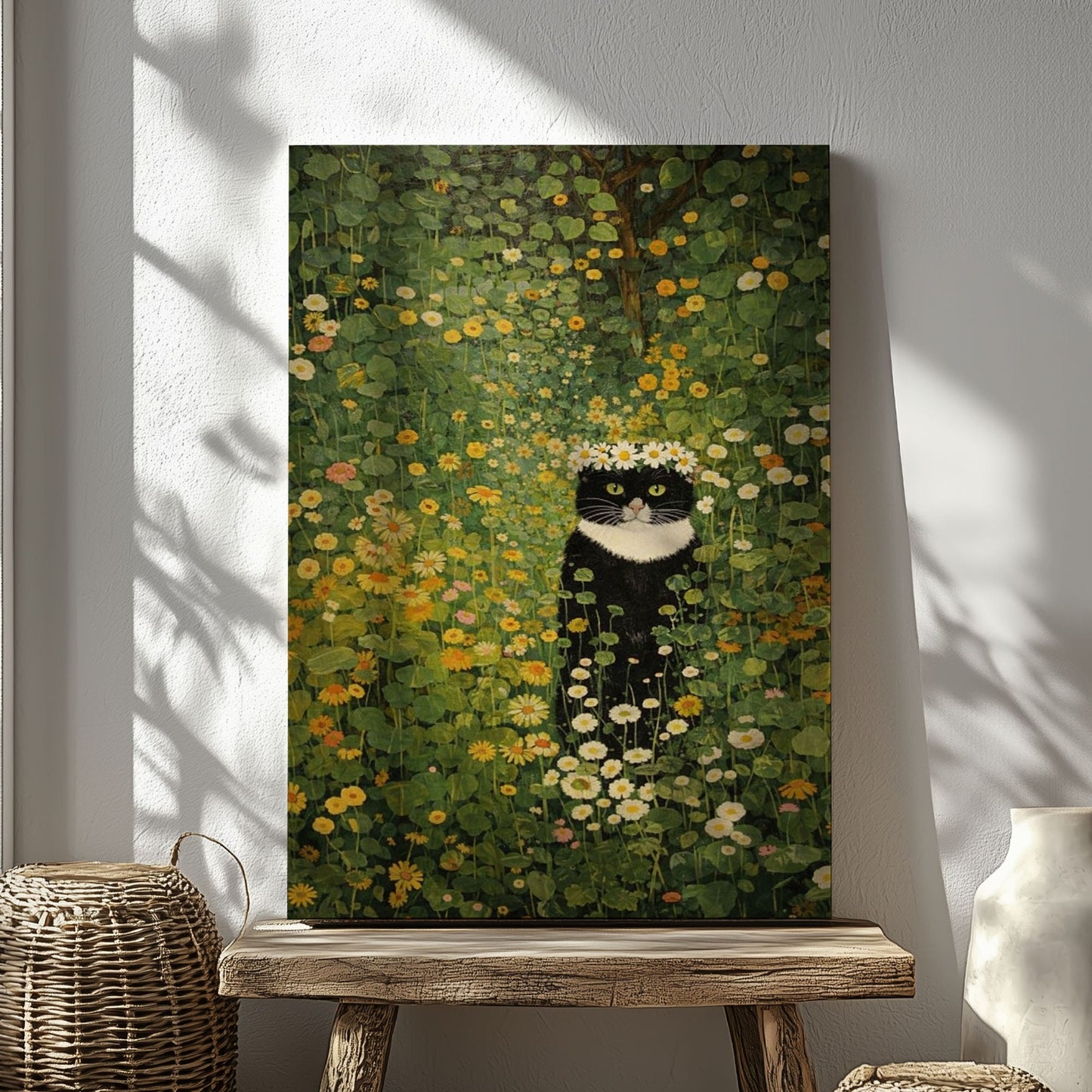 Black Cat in Wildflower Garden Wall Art