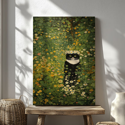 Black Cat in Wildflower Garden Wall Art