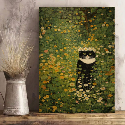 Black Cat in Wildflower Garden Wall Art