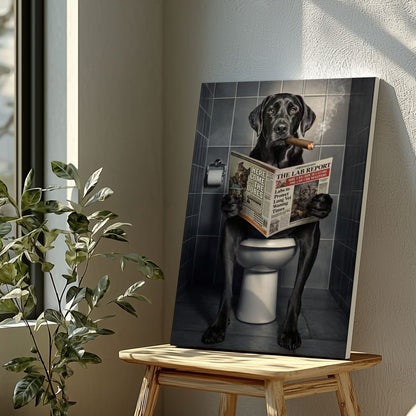 Smoking Dog on Toilet Canvas Wall Art Gift for Hunters Cabin Decor