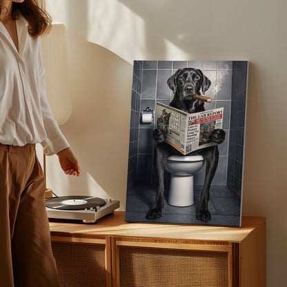 Smoking Dog on Toilet Canvas Wall Art Gift for Hunters Cabin Decor
