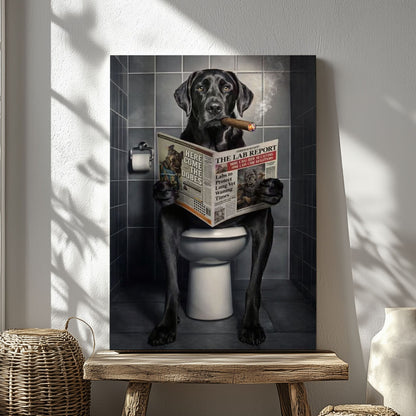 Smoking Dog on Toilet Canvas Wall Art Gift for Hunters Cabin Decor