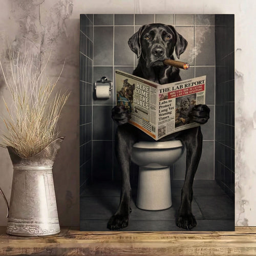 Smoking Dog on Toilet Canvas Wall Art Gift for Hunters Cabin Decor