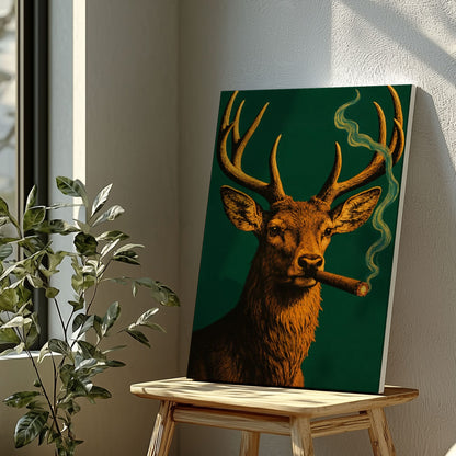 Deer with Cigar Canvas Wall Art