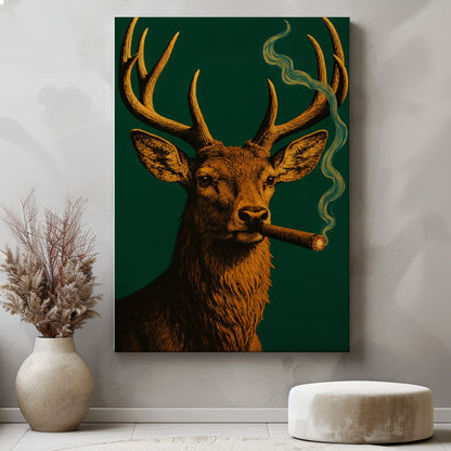 Deer with Cigar Canvas Wall Art