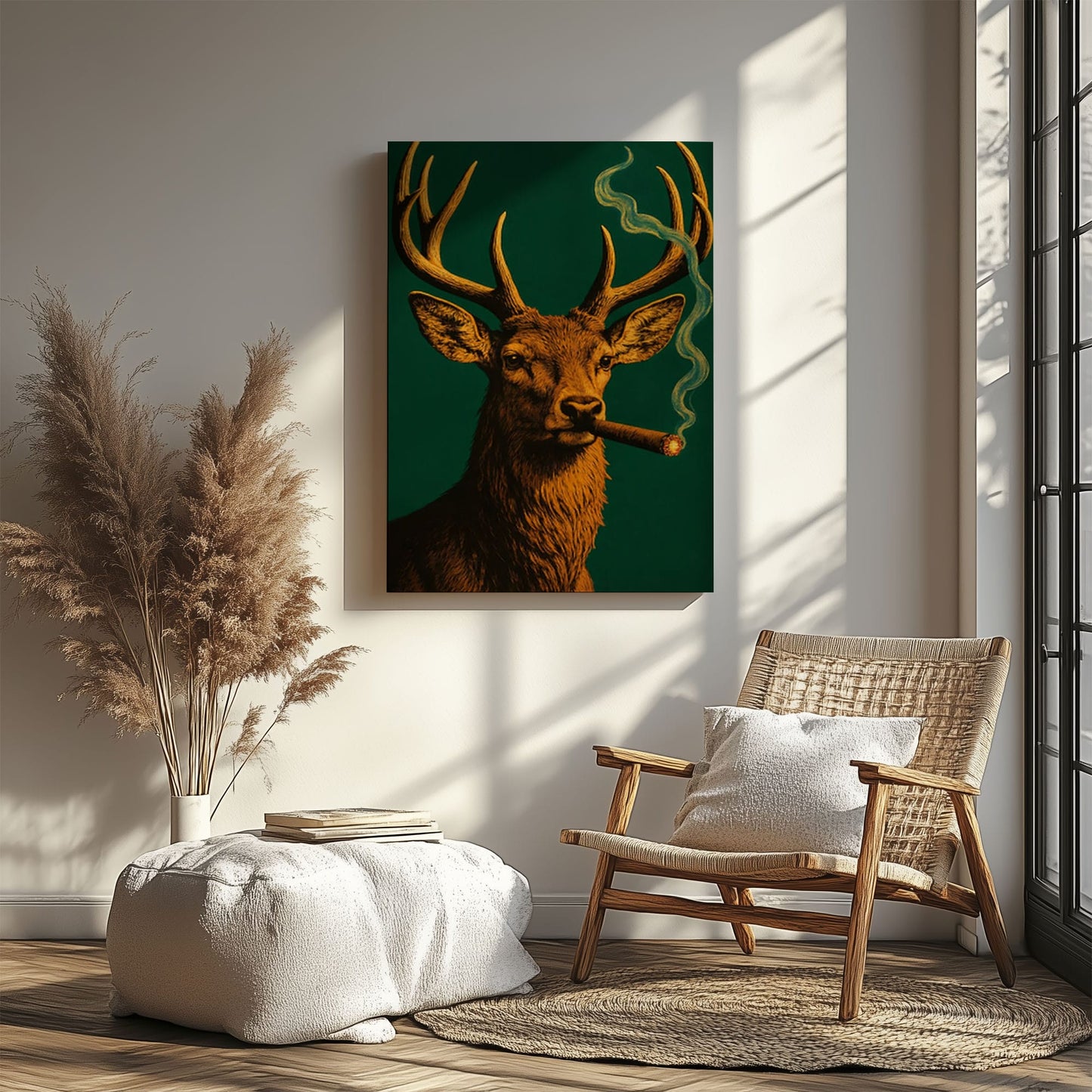 Deer with Cigar Canvas Wall Art