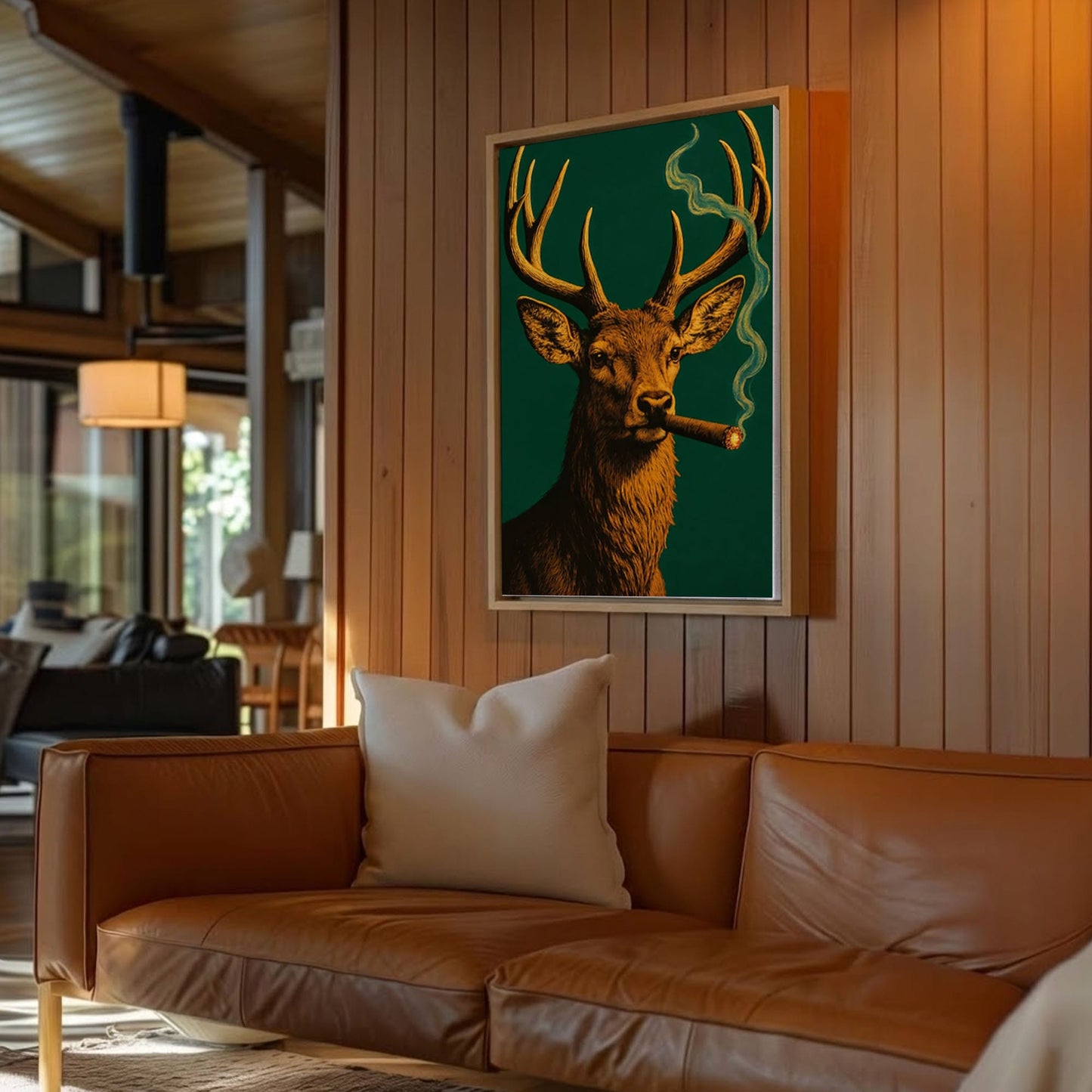 Deer with Cigar Canvas Wall Art