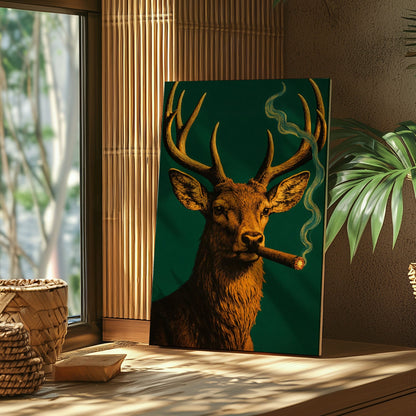 Deer with Cigar Canvas Wall Art