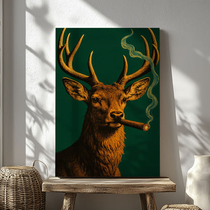 Deer with Cigar Canvas Wall Art