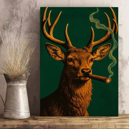 Deer with Cigar Canvas Wall Art