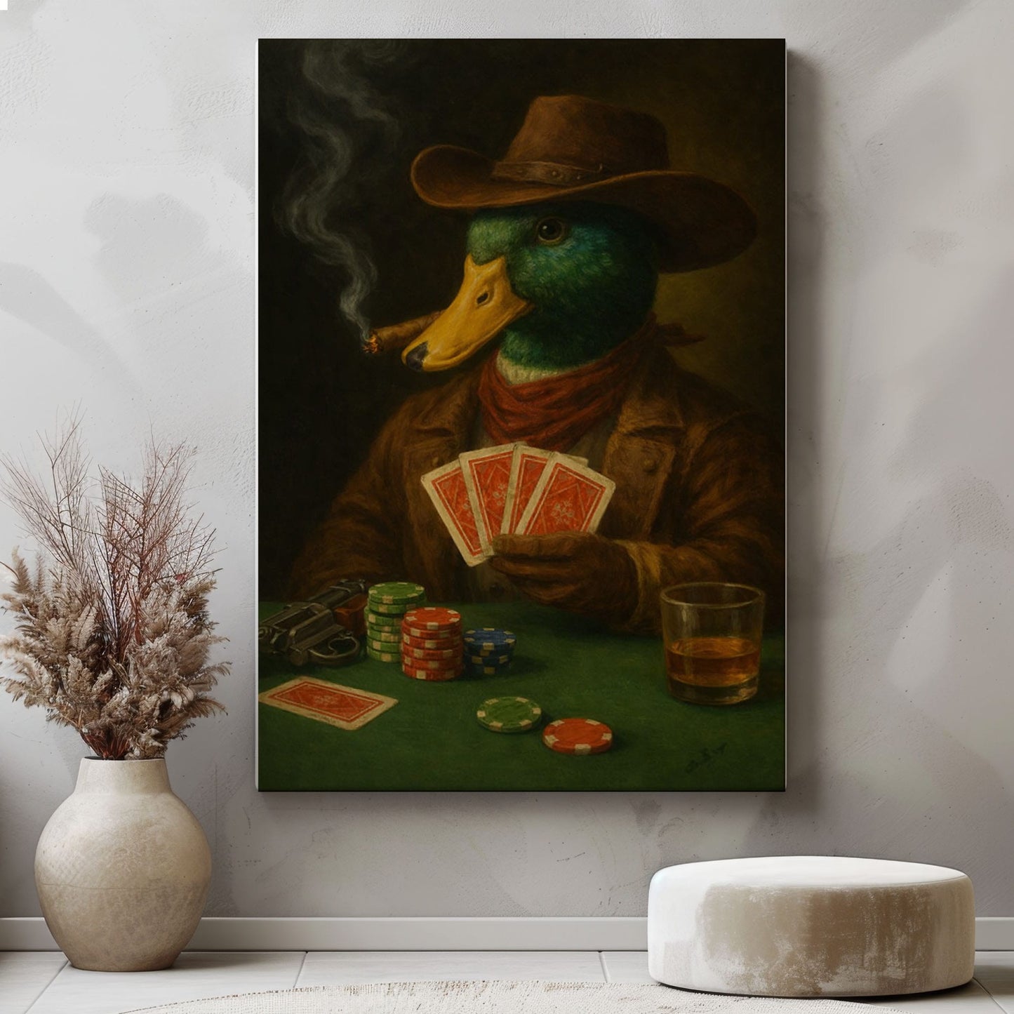Playing Poker Duck Wall Art Decor Cabin Gift for Hunters