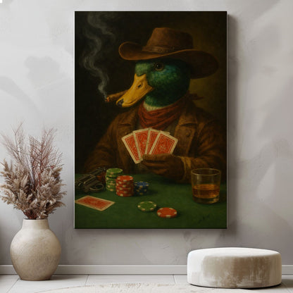 Playing Poker Duck Wall Art Decor Cabin Gift for Hunters