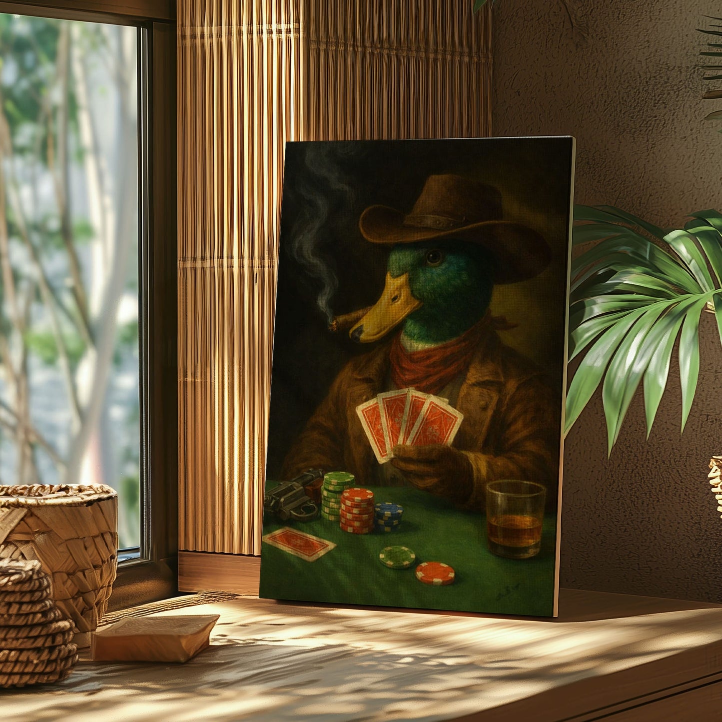 Playing Poker Duck Wall Art Decor Cabin Gift for Hunters