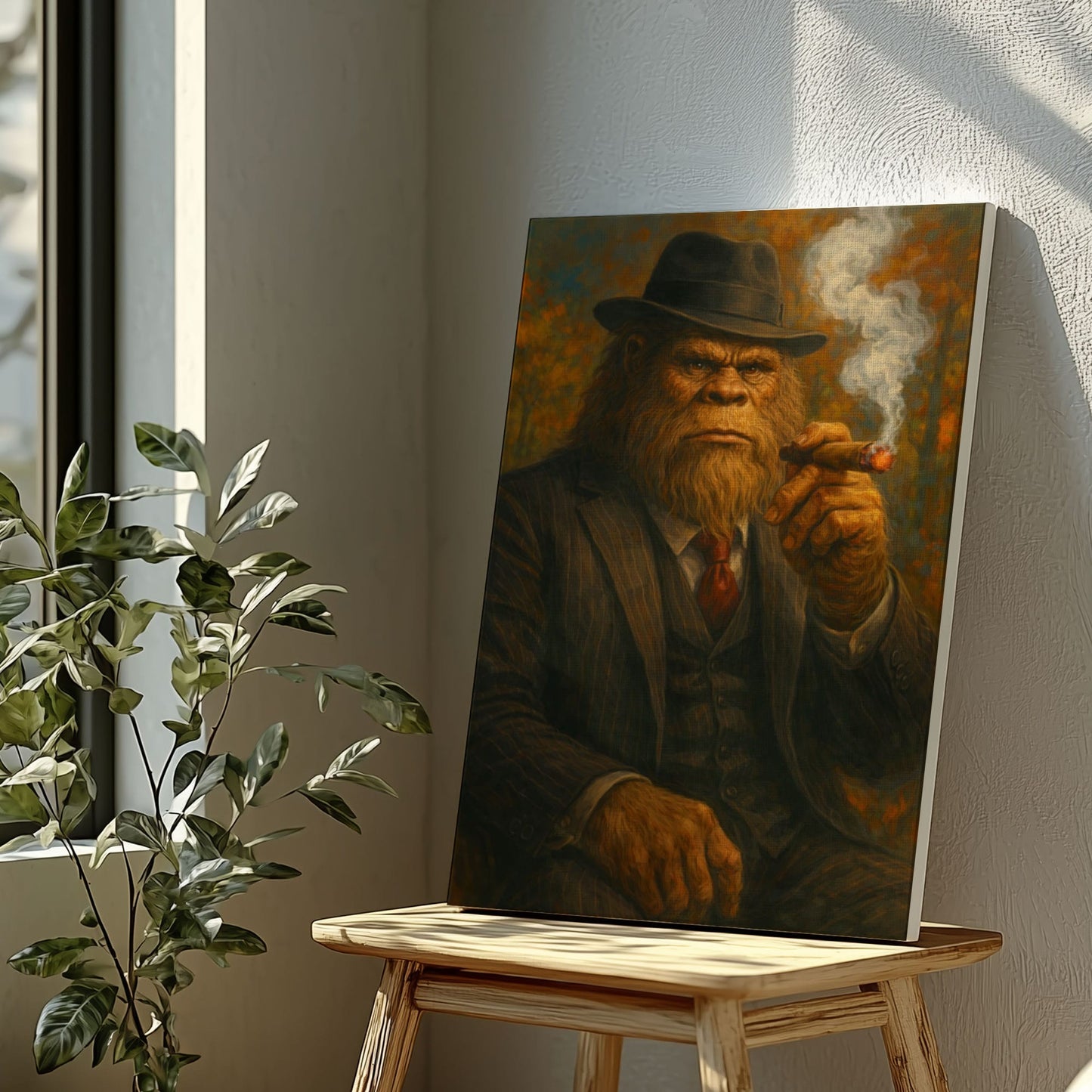 Bigfoot in Suit Smoking Cigar Wall Art
