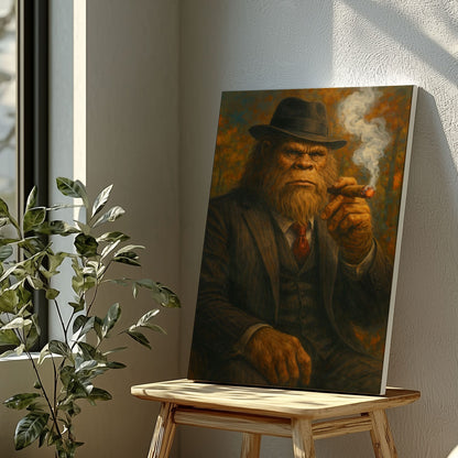 Bigfoot in Suit Smoking Cigar Wall Art