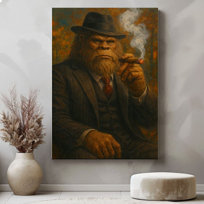 Bigfoot in Suit Smoking Cigar Wall Art