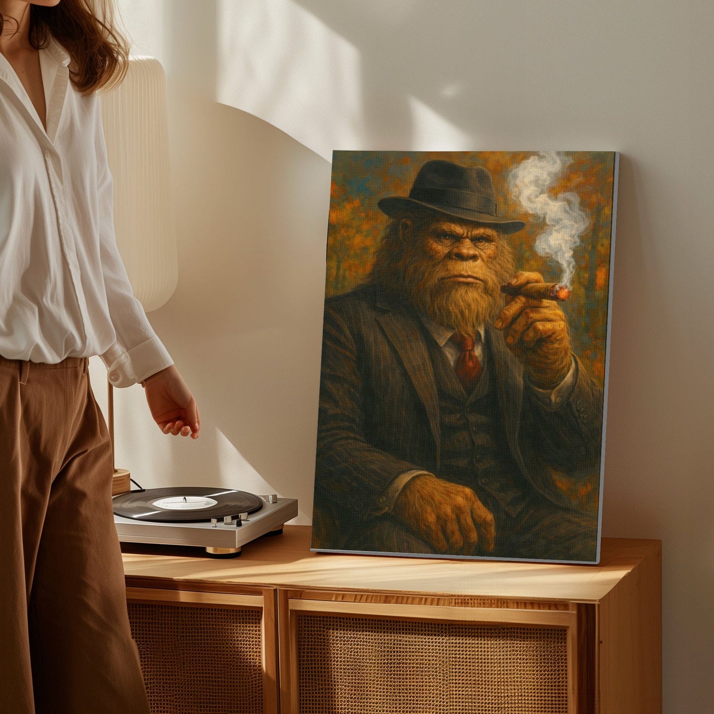 Bigfoot in Suit Smoking Cigar Wall Art