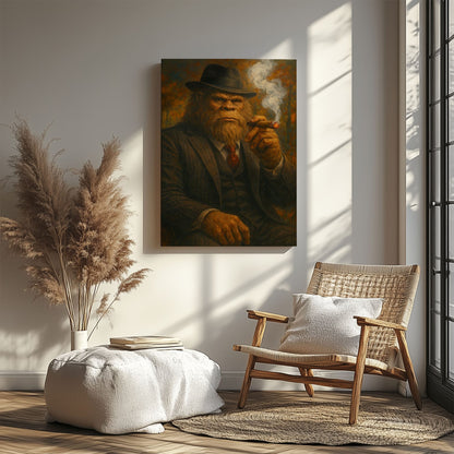 Bigfoot in Suit Smoking Cigar Wall Art