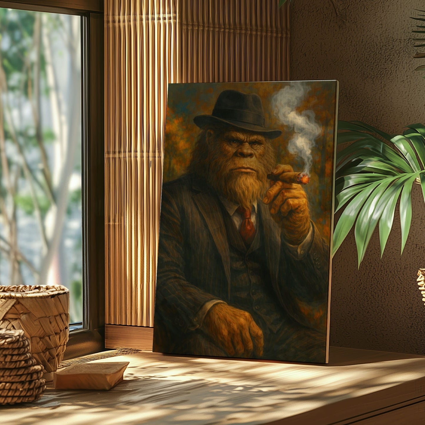 Bigfoot in Suit Smoking Cigar Wall Art