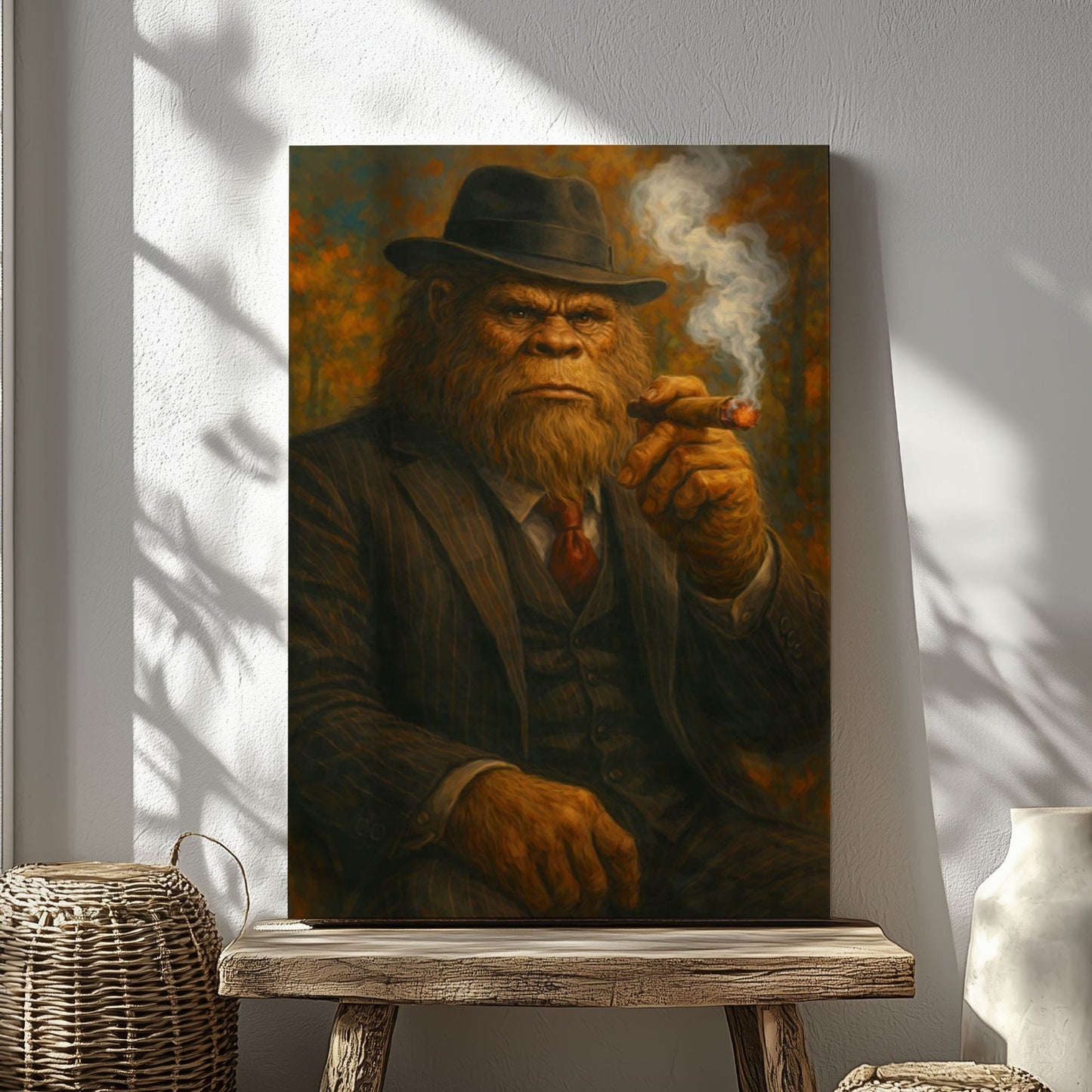 Bigfoot in Suit Smoking Cigar Wall Art