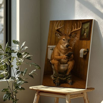 Cigar Smoking Deer Bathroom Animal Wall Art