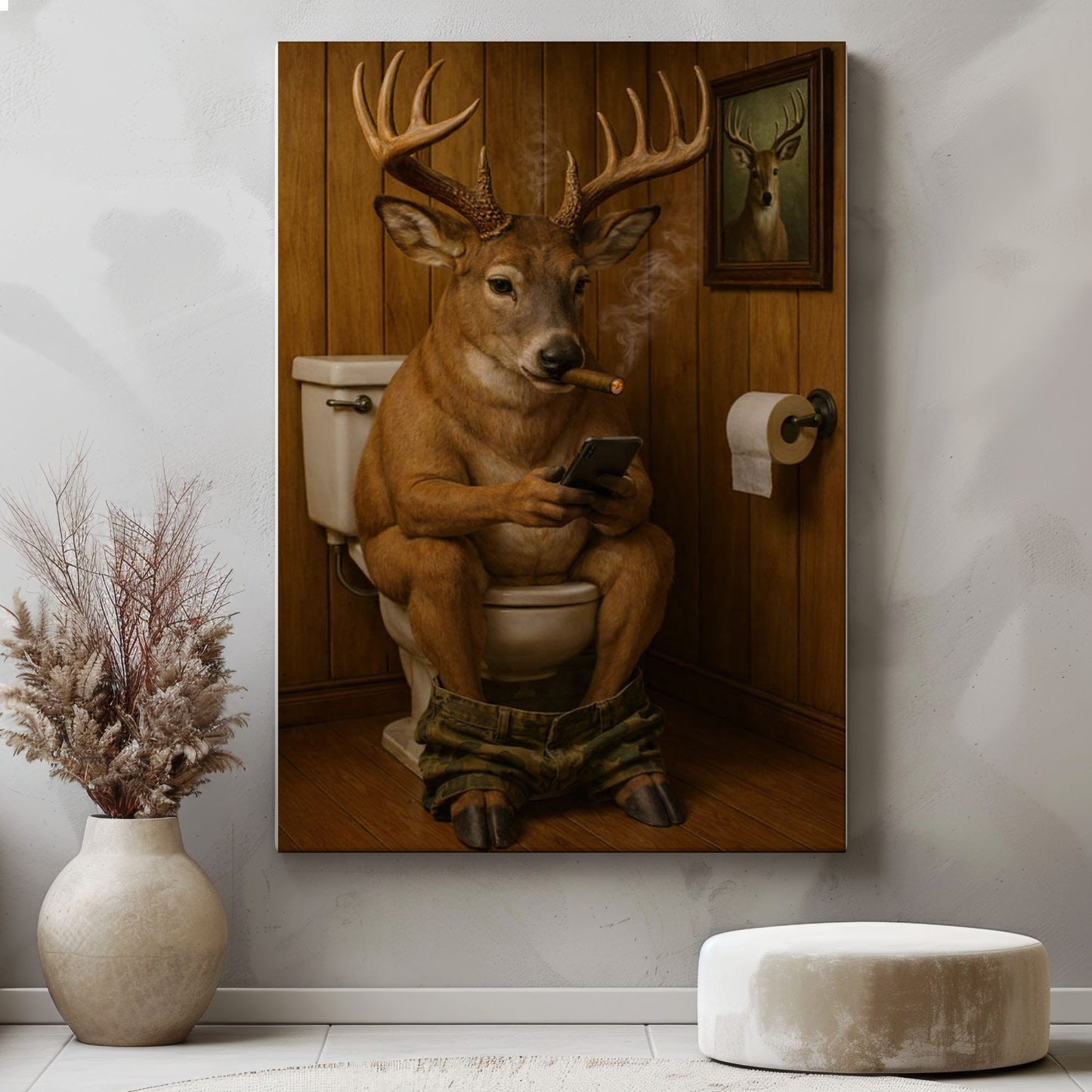 Cigar Smoking Deer Bathroom Animal Wall Art