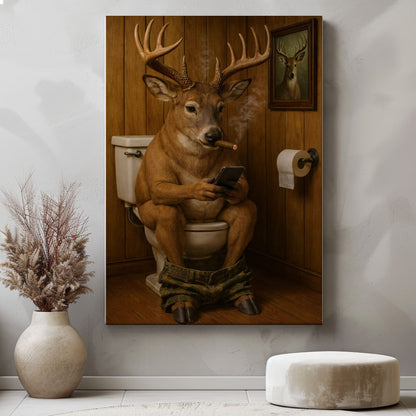 Cigar Smoking Deer Bathroom Animal Wall Art