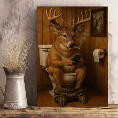 Cigar Smoking Deer Bathroom Animal Wall Art