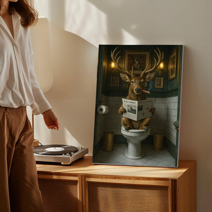 Smoking Elk on Toilet Absurd Wall Street Animal Wall Art