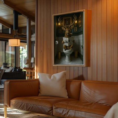 Smoking Elk on Toilet Absurd Wall Street Animal Wall Art